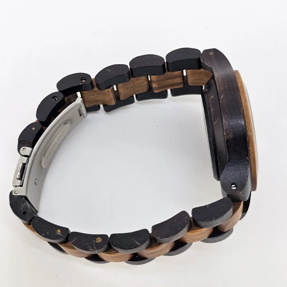 Tense Wooden Men's Watch 38MM Dark Brown Dial Two Tone Band 7